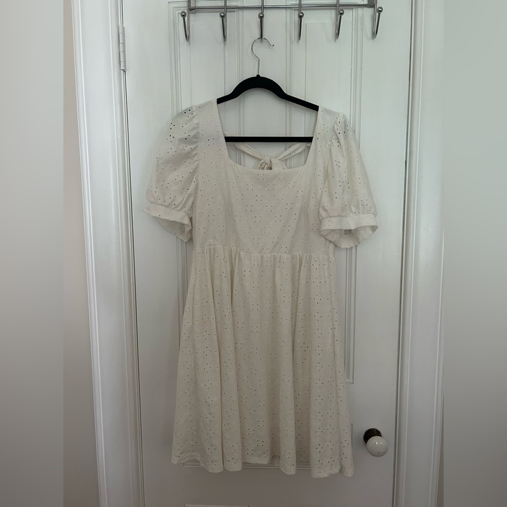 Cream Eyelet Dress with Puff Sleeves